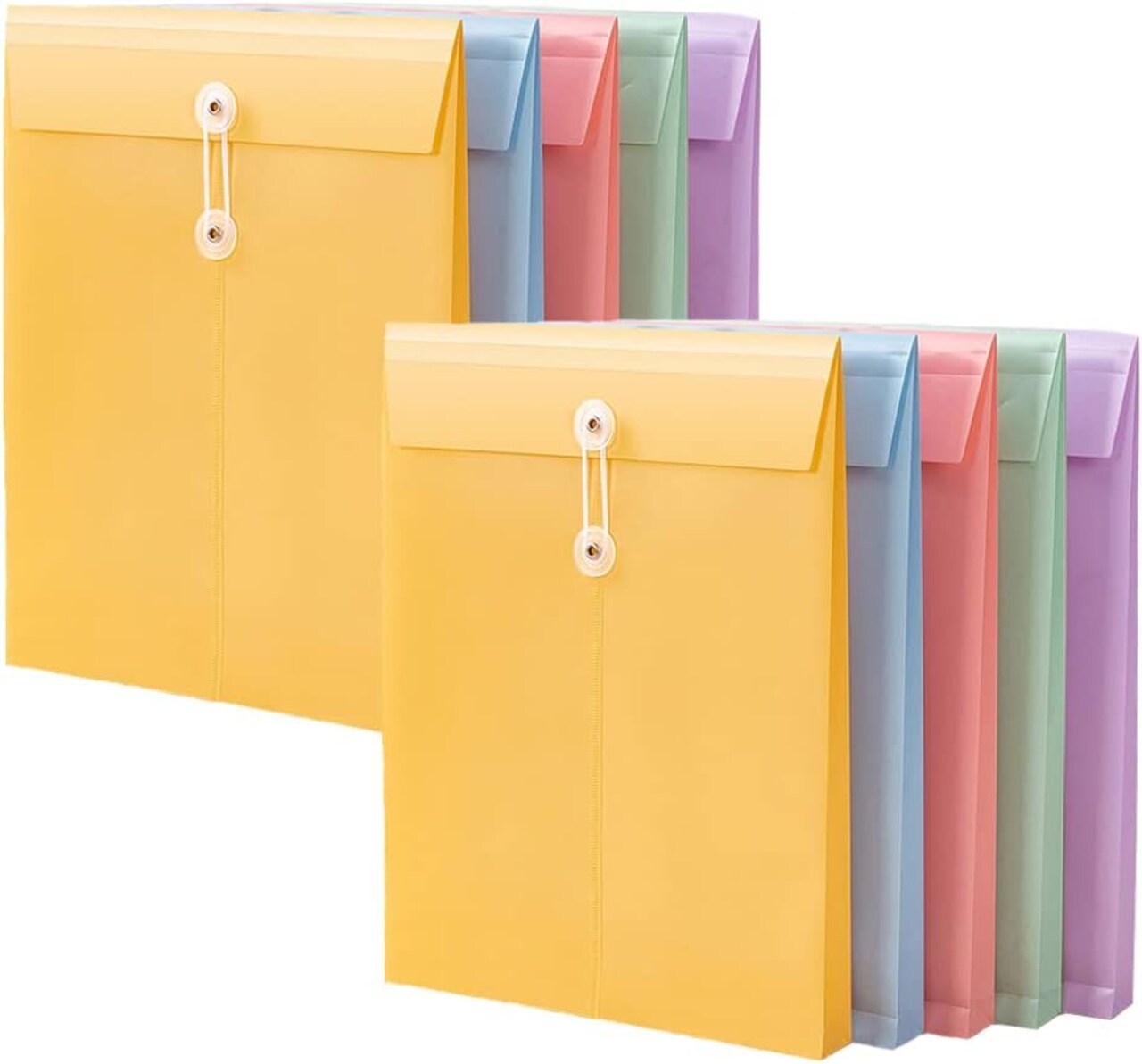 10 Pack - Plastic Envelope File Folder with Button (Blue, Green, Pink, Yellow)